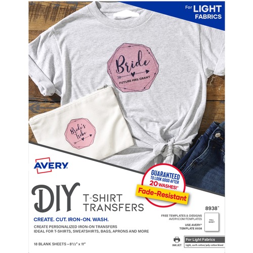 Light Fabric Transfers For Inkjet Printers, 8 1/2 X 11, White, 18/pack
