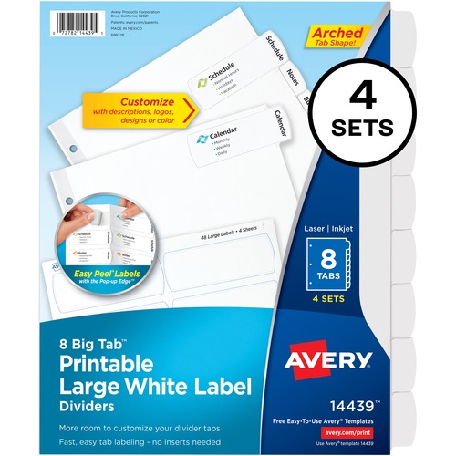 Dividers with Big Tabs, Easy Peel, 8-Tab/ST, 4 Sets/PK, WE