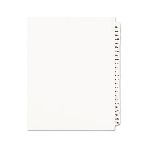 Avery-Style Legal Exhibit Side Tab Divider, Title: 401-425, Letter, White
