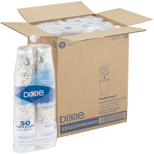 PAPER HOT CUPS AND LIDS COMBO BAG, 12 OZ, 50/PACK, 6/PACKS/CARTON
