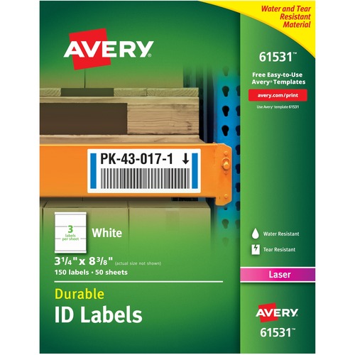 Permanent Id Labels W/trueblock Technology, Laser, 3 1/4 X 8 3/8 , 150/pack
