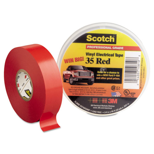 Scotch 35 Vinyl Electrical Color Coding Tape, 3/4" X 66ft, Red