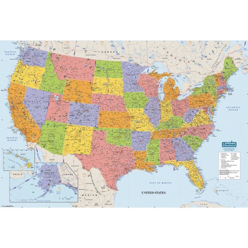 Laminated United States Map, 50"x3", Multi-Color