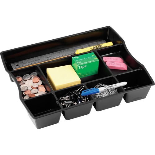 Nine-Compartment Deep Drawer Organizer, Plastic, 14 7/8 X 11 7/8 X 2 1/2, Black
