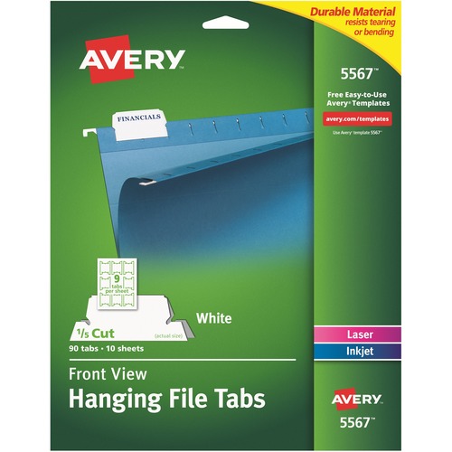 Print/write-On Hanging Tabs, 1/5 Tab, 2 1/16, White, 90/pack