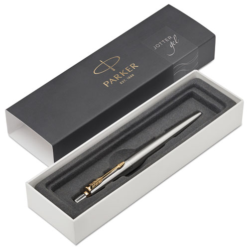 JOTTER GEL PEN WITH GIFT BOX, MEDIUM, 0.7 MM, BLACK INK, STAINLESS STEEL BARREL