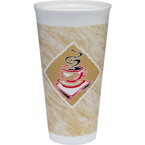 Foam Hot/cold Cups, 20 Oz., Cafe G Design, White/brown With Red Accents