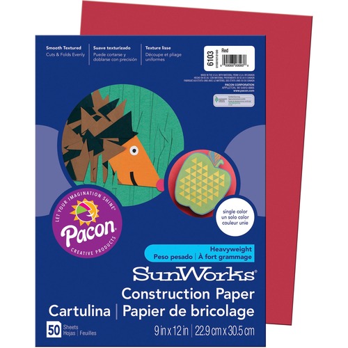 Construction Paper, 58 Lbs., 9 X 12, Red, 50 Sheets/pack