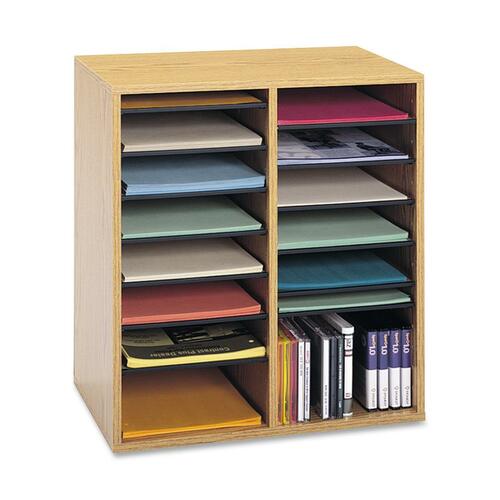 Wood/laminate Literature/cd Sorter, 16 Section, 19 1/2 X 11 3/4 X 21, Medium Oak