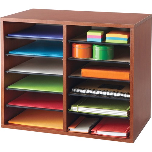 Fiberboard Literature Sorter, 12 Sections, 19 5/8 X 11 7/8 X 16 1/8, Cherry