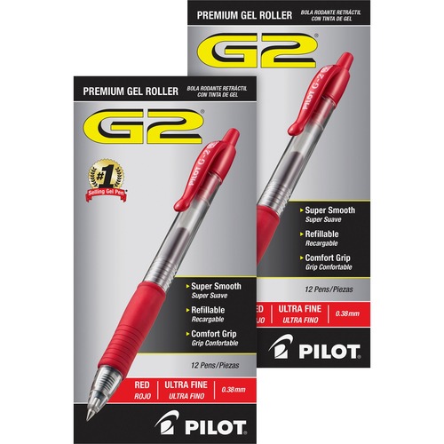 Retractable Pens, Ultra Fine,24/BD, Clear Barrel/Red Ink