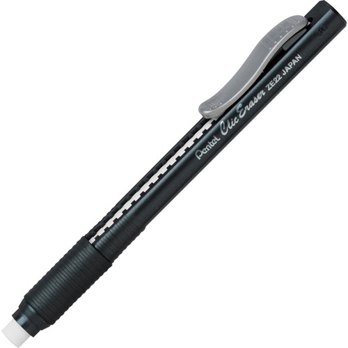 Clic Eraser, Retractable,Pocket Clip,Black Barrel