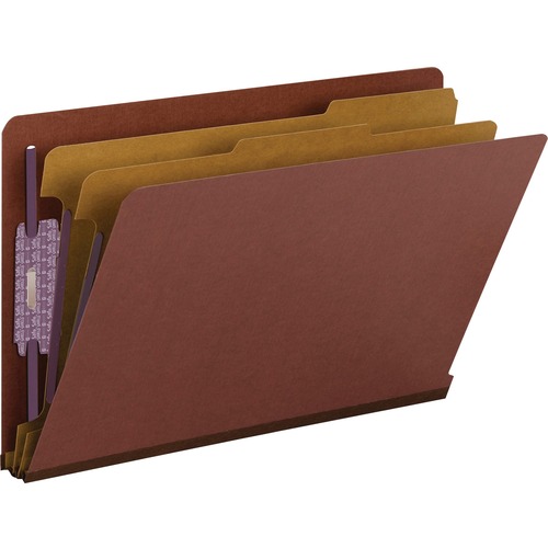 Pressboard End Tab Classification Folder, Legal, Six-Section, Red, 10/box