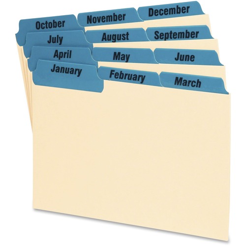 Laminated Tab Index Card Guides, Monthly, 1/3 Tab, Manila, 4 X 6, 12/set