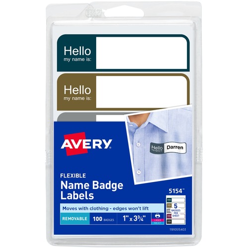 Name Badges, Mini, 1"x3-3/4", 100/PK, AST