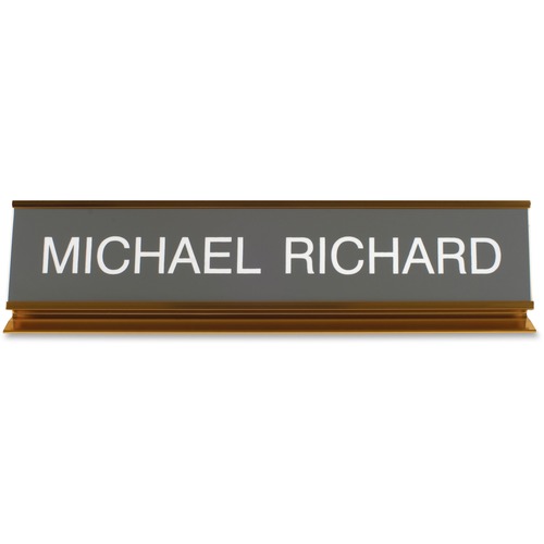 Pedestal Aluminum Desk Sign, 2"x10", Gold Frame