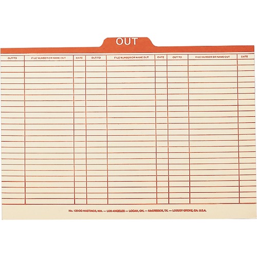 Charge-Out Record Guides, 1/5, Red "out" Tab, Manila, Legal, 100/box