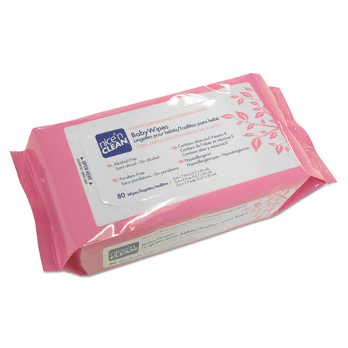 NICE 'N CLEAN BABY WIPES, SCENTED, 7.9" X 6.6", WHITE, 80/PACK 12 PACKS/CT