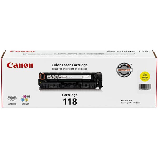 Canon (CRG-118Y) imageCLASS LBP7200Cdn LBP7660Cdn MF726Cdw MF729Cdw MF8350Cdn MF8380Cdw MF8580Cdw Yellow Toner Cartridge (2900 Yield)