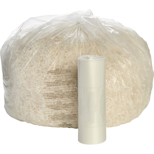 SHREDDER BAGS, HEAVY-DUTY, 39 GAL CAPACITY, 50 BAGS/CARTON, CLEAR Low-density shredder bags are specifically designed for personal and office shredders. See-through design ensures proper disposal. Heavy-duty, .80 mil liner bags include ties and fit most shredders. UPC=733878360562