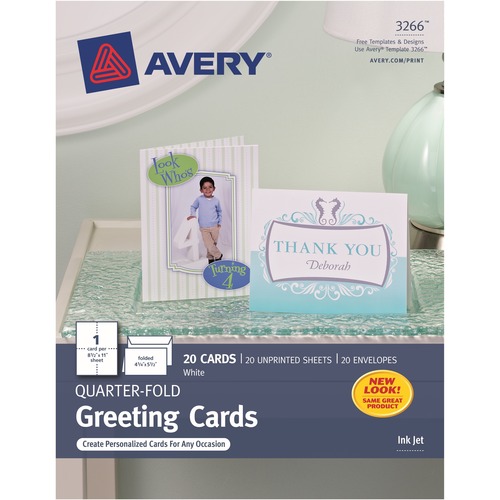 Quarter-Fold Card, 4-1/4"x5-1/2", 20 Cards/Env, White