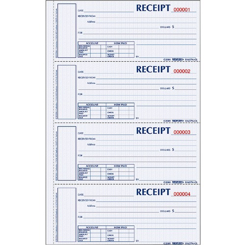 Hardcover Numbered Money Receipt Book, 6 7/8 X 2 3/4, Two-Part, 300 Forms