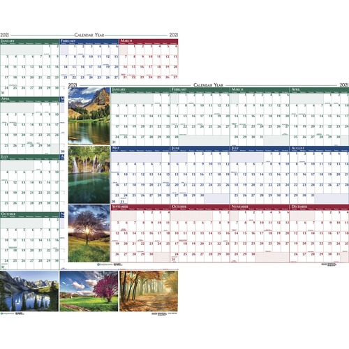 RECYCLED EARTHSCAPES NATURE SCENE REVERSIBLE YEARLY WALL CALENDAR, 32 X 48, 2019
