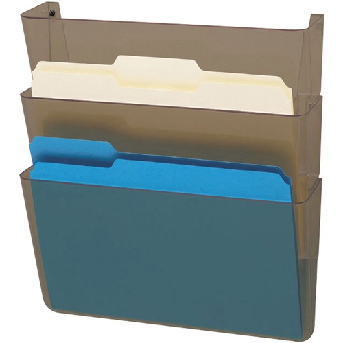 Wall Files, w/ Hardware, Ltr, 3-Pocket, 13"x4"x7", Smoke