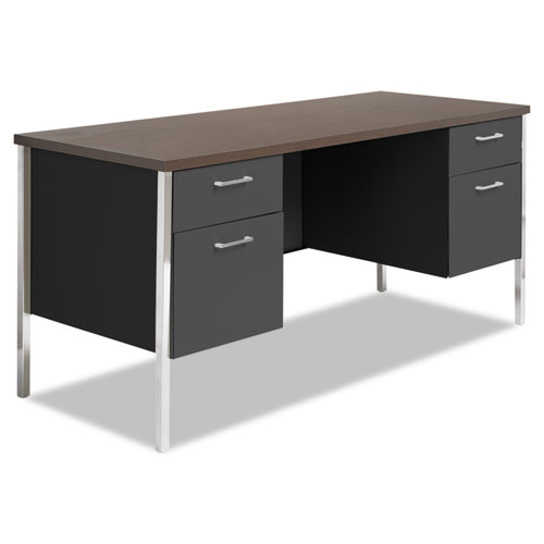 DOUBLE PEDESTAL STEEL CREDENZA, 60W X 24D X 29-1/2H, MOCHA/BLACK