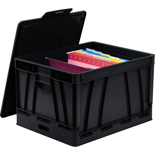 Collapsible Crate w/Lid, 13-3/5"x20"x10-2/5", Black