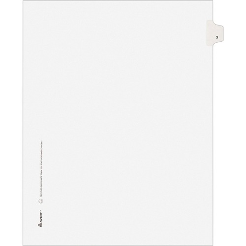 Avery-Style Legal Exhibit Side Tab Divider, Title: 3, Letter, White, 25/pack