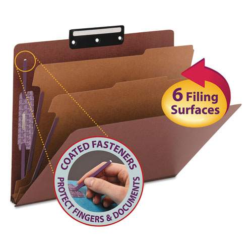 Pressboard Classification Folders, Metal Tab, Letter, Six-Section, Red, 10/box