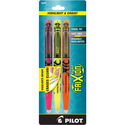 Frixion Lite Erasable Highlighter, Assorted Ink, Chisel, 3/pack
