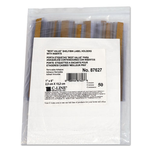 Self-Adhesive Label Holders, Top Load, 1 X 6, Clear, 50/pack