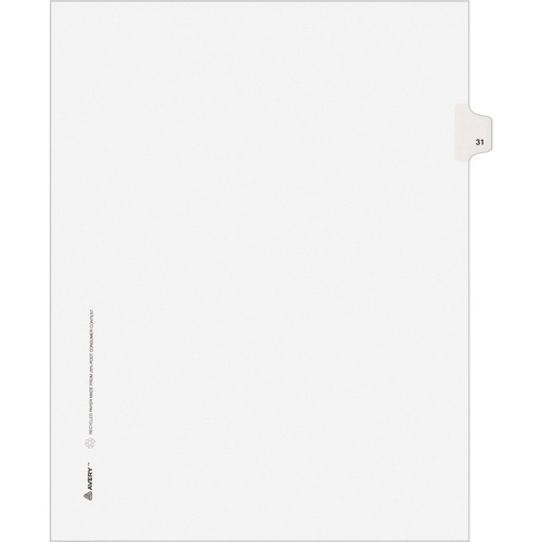 Avery-Style Legal Exhibit Side Tab Divider, Title: 31, Letter, White, 25/pack