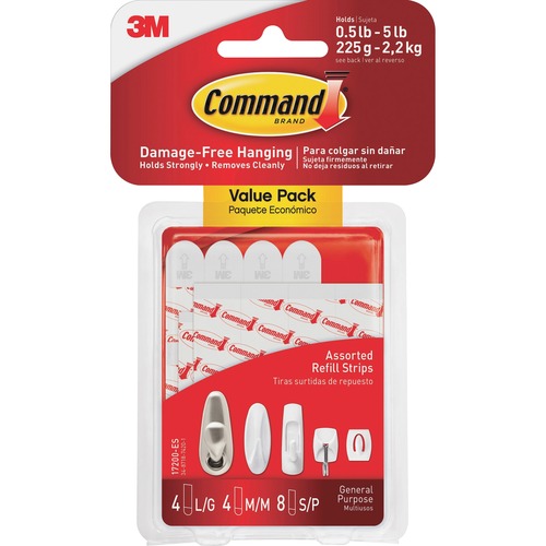 Adhesive Strips Refill, Assorted Sizes, 16/PK, Clear