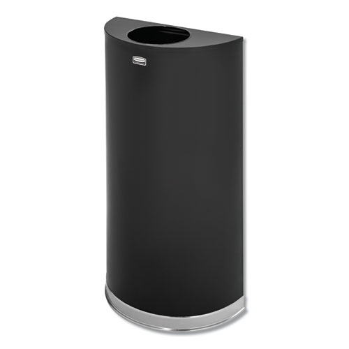 EUROPEAN AND METALLIC SERIES OPEN TOP RECEPTACLE, HALF-ROUND, 12 GAL, BLACK/CHROME
