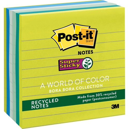 Recycled Notes In Bora Bora Colors, Lined, 4 X 4, 90-Sheet, 6/pack