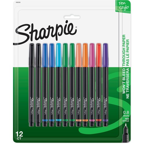 WATER RESISTANT INK PEN, FINE, 0.8 MM, ASSORTED INK, 12/PACK