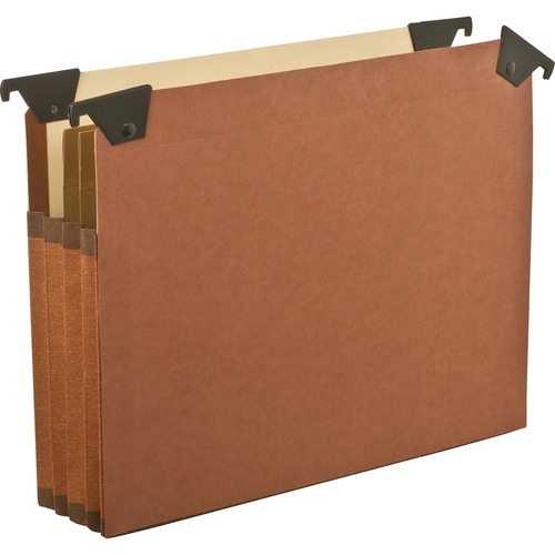 3 1/2" Hanging File Pockets With Swing Hooks, 1/5 Tab, Letter, Brown, 5/box