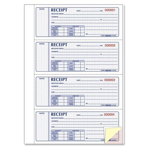 Money Receipt Book, 7 X 2 3/4, Carbonless Triplicate, 200 Sets/book