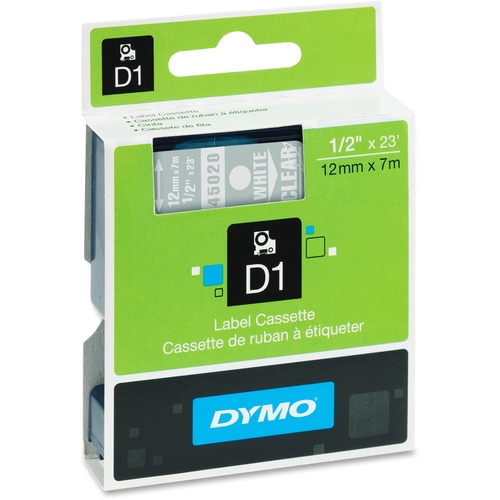 D1 High-Performance Polyester Removable Label Tape, 1/2" X 23 Ft, White On Clear