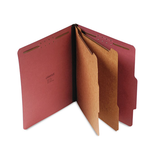 Pressboard Classification Folder, Letter, Six-Section, Red, 10/box