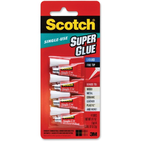 Super Glue, Single Use, Pointed Tip, .07oz., 4/PK, Clear