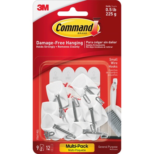 GENERAL PURPOSE WIRE HOOKS MULTI-PACK, S, 0.5LB CAP, WHITE, 9 HOOKS & 12 STRIPS