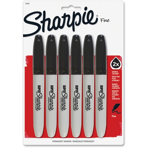 Super Permanent Markers, Fine Point, Black, 6/pack