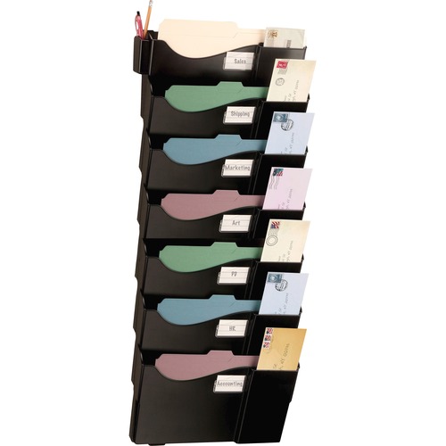 Grande Central Wall Filing System, Seven Pockets, 16 5/8 X 4 3/4 X 38 1/4, Black