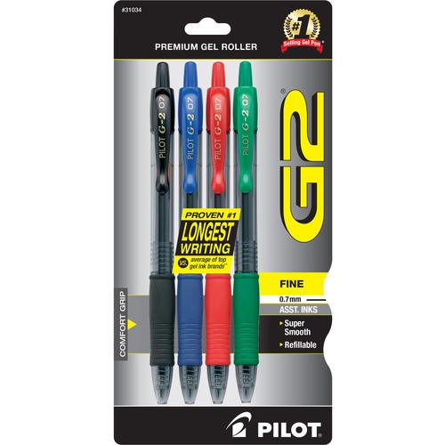 Gel Pen,Retractable/Refillable,Fine Point,4/PK,Assorted