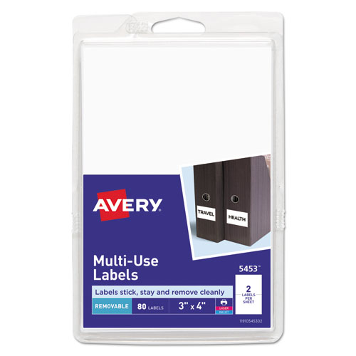 Removable Multi-Use Labels, 3 X 4, White, 80/pack