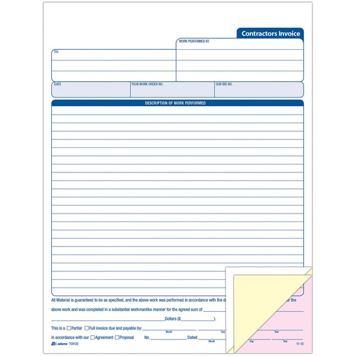 Contractors Invoice,3-Part,Crbnls,8-3/8"x11-7/16",50St/BK,WE